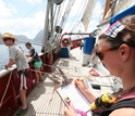 Students aboard a research vessel at sea